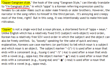 Oppan Gangnam Style Oppan or Oppa  